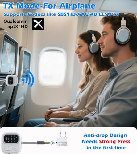 Image of Tobo Airplane Bluetooth Adapter for 2 Headphones, Bluetooth Transmitter Receiver with AptX Low Latency Dual Link, 3.5mm AUX Wireless Audio Adapter for TV, Car, Home Stereo, Gym TD-1484WA (JS5)
