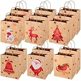 15 Pcs Kraft Gift Bags for Christmas - 270x110x210 mm Paper Bags With Handles for Xmas Gift Wrapping and Party Supplies