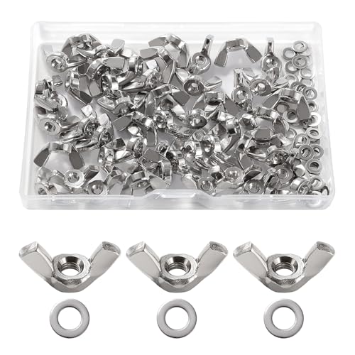 Lyeteung 50 Pezzi M4 Dado ad Alette, Dadi ad Alette in Acciaio Inossidabile, Dadi ad Alette Metriche a Mano, con 50 Pezzi Rondelle Piatte, per Strumenti Fai da Te