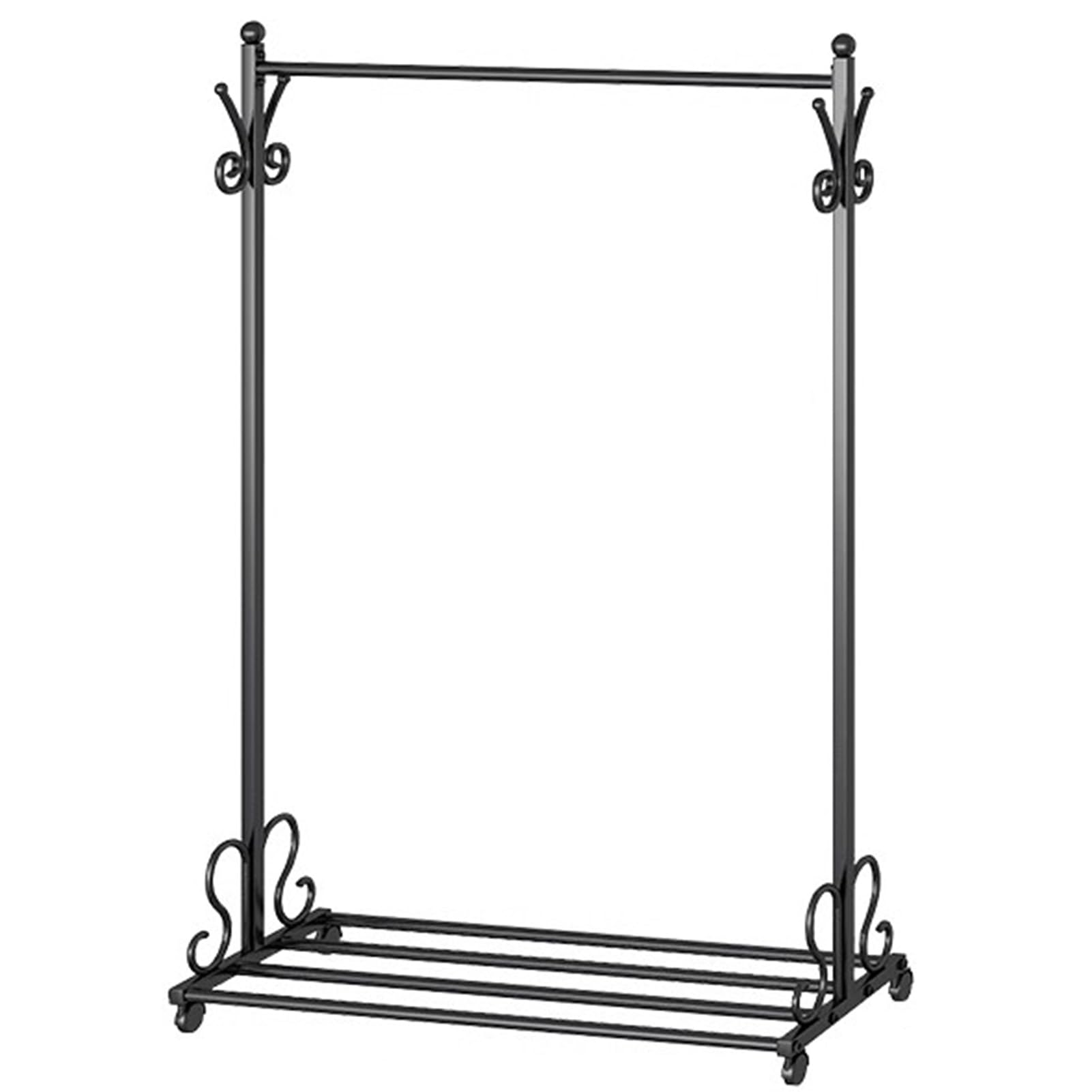 Aycdl Nero 3-In-1 Rolling Garment Rack With Hoo & Shelves Heavy-Du Clothes Hanr Nizer Portable Clothes Stand Adjustable Size 120X35x150cm Black,-120X35x150cm