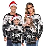 Picture of Totatuit Ugly Christmas Family Sweater Matching Outfits for Holiday Party Knitted Pullover Reindeer Tree Snowflakes Black