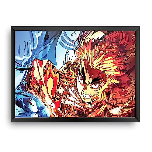 Image of MCSID RAZZ - Demon Slayer - Akaza vs Rengoku Design A4 Size Poster (With Frame) - Best Gift For Demon Slayer Fans /Best Artifacts To Your Home & Decor /For Anime Fandom
