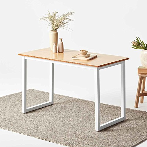 Image of Jarvis Fully Bamboo Side Table - 48 inch x 24 inch Computer or Printer Table /Small Kitchen Table with Steel Frame (Standard, White)