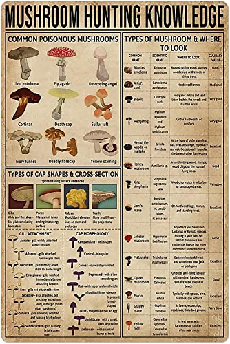 Starotore Metal Tin Signs Hunting Knowledge Aluminum Signs Mushroom South Poster Farm Plant Garden Flower Shop Club Wall Decoration Plaque 12x17inches