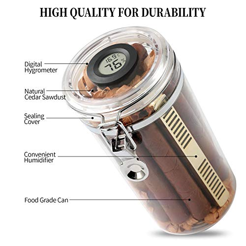 Playwith Acrylic Travel Cigar Humidor Jar/Case/Box With Handmade And Hygrometer Spanish Cedar Rolls,Humidifier For Humidity Control And Digital Hygrometer,Humidor That Can Hold About 10-15 Cigars #TOP4