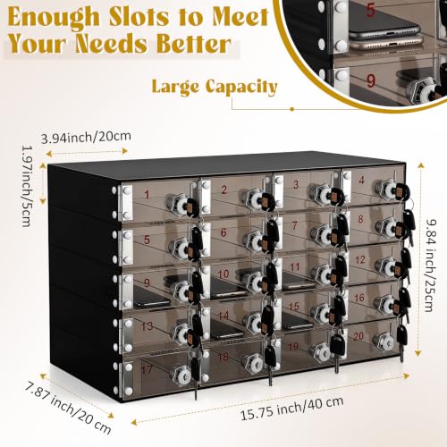 Image of Layhit 20 Slots Cell Phone Locker Box for Classroom Black Acrylic Cell Phone Storage Cabinet Bin with Door Locks for Classroom School Students Office Factory Employees
