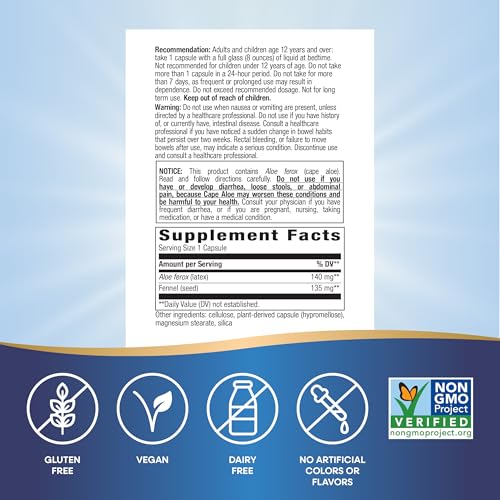 Nature's Way Aloe Latex with Fennel, For Occasional Constipation*, Non-GMO Project Verified, Gluten free, 100 Vegan Capsules (Packaging May Vary) - Image 6
