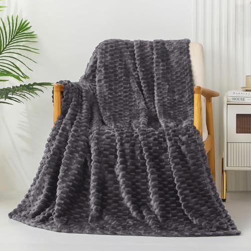 Exclusivo Mezcla Extra Large Soft Fleece Throw Blanket, 127x178 CM Stylish Jacquard Throw Blanket for Couch, Fuzzy Cozy Lightweight for All Season, Grey