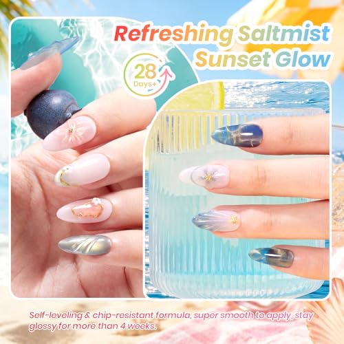 Image of Beetles Summer Voyage Cat Eye Gel Nail Polish Set - 9ML 6 Colors Saltmist Sunset Summer Cat Eye Gel Nail Polish Kit Yellow Blue Green Pink Purple Soak Off UV Salon DIY at Home Manicure Gift for Women