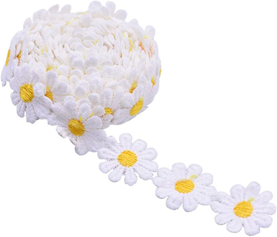 15 Yards 1inch Daisy Lace Trim Flower Applique Lace Ribbon for Gift Wrapping DIY Sewing Craft Wedding Dress Hair Accessories Jewelry Making Dreamcatchers Tassel Embellishment Decorations(Orange)