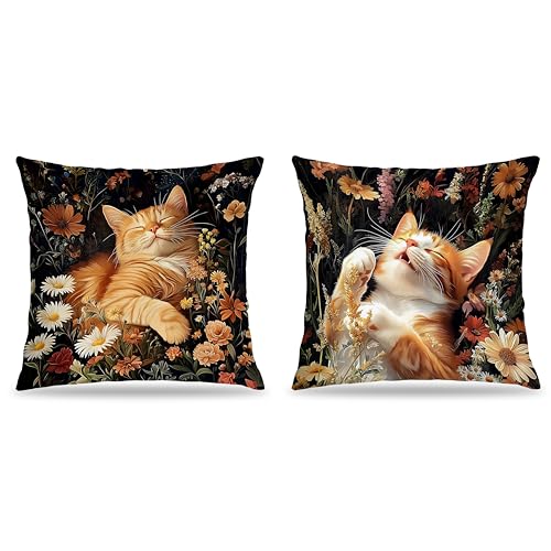 Orange Tabby Cat Pillow Covers 18x18 Set of 2