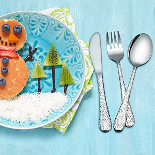 Foto von Kinderbesteck, HaWare 9-teiliges Edelstahl Kleinkind Besteck Set mit Hammergriff, Kinder Essbesteck inkl. 3 Kleine Messer/Löffel/Gabel, Ungiftig & Gesund, Hochglanzpoliert & Spülmaschinenfest