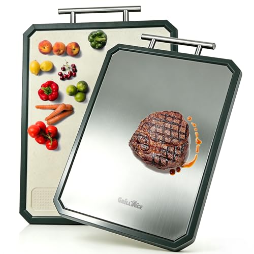 Tabla de cortar cuadrada de titanio GrillAce 16.3" x 11" con mango, doble superficie y apta para lavavajillas miniatura 1