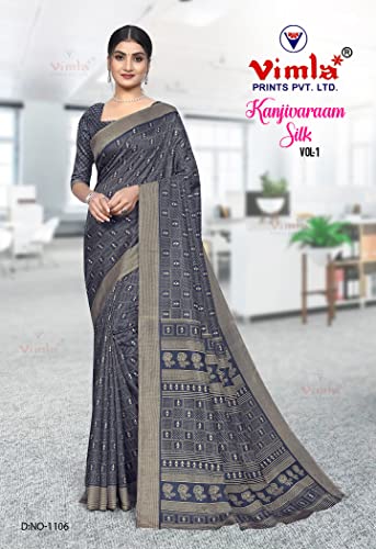 Image of Vimla Women's Kanjivaram Silk Uniform Saree and Unstitched Blouse Piece | Office School Uniform Saree For Women | Sari for Women