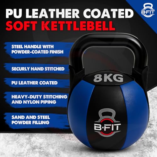 Image of B Fit PU Leather Premium Soft Kettlebell with Handle for Weightlifting, Conditioning, Strength and core Training (8 Kg)