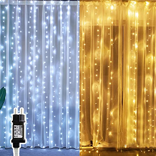 Tenda Luminosa A Stelle LED Con Spina - 2,3 M, 138 Luci Bianco Caldo, IP44, Per Interni/Esterni - 12 Stelle Grandi E Piccole