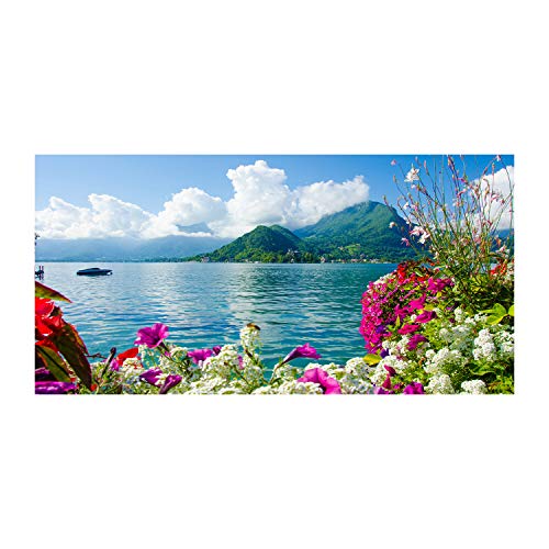 Crédence de cuisine 120x60cm en verre trempé avec motif fleurs au bord du lac