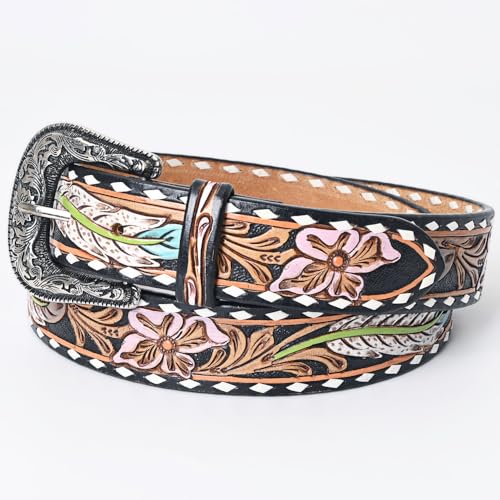 American Darling Beautifully Hand Tooled Black Genuine American Leather Belt Men and Women Western Belt with Removable Buckle2