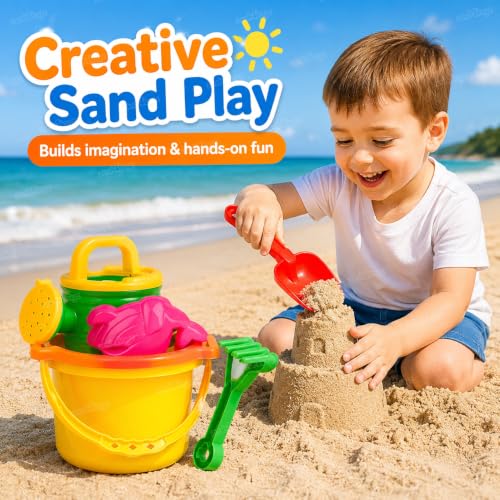 Image of Zest 4 Toyz Beach Toy for Kids | 7 pcs Sand Bucket, Spade, Rake, Watering Can, Moulds & Sifter | Outdoor Garden & Beach Play Toy Kit for Boys & Girls Age 3+ (Random Color)