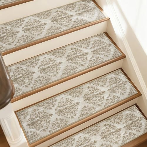 JSEI Stair Treads for Wooden Steps, 15 Pack 8" X 30" Non-Slip Machine Washable Carpet Stair Treads with TPE Backing, Soft Indoor Stair Rug Runner for