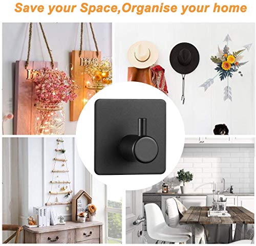 Image of 3M Adhesive Wall Hooks - 6 Pack SUS304 Stainless Steel Hangers| Brushed Heavy Duty Wall Hooks| for Towels Keys Robes Hooks On Door Wardrobe Closet Bathroom Kitchen