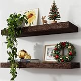 Axeman Floating Shelves, 2 Pack 8 Inch Deep Rustic Solid Wood Wall Shelves for Storage, Wall Mounted Display Shelving with Invisible Heavy-Duty Metal Bracket, 24' W x 8' D x 1.6' H, Rustic Brown