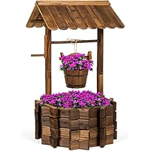 Best Choice Products Rustic Wooden Wishing Well Planter Outdoor Home Decor for Patio, Garden, Yard w/Hanging Bucket