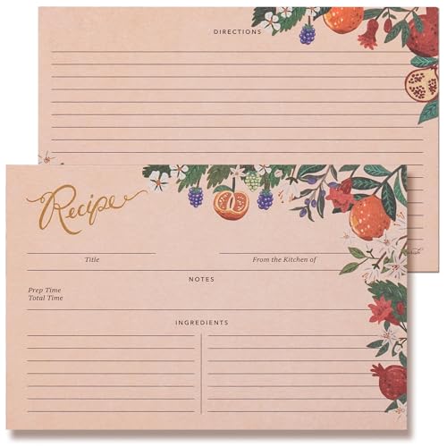 Recipe Cards 4x6 Double-Sided, 24-Pack Blank Recipe Cards, Tuscan Blooms and Fruits Design, 4 x 6 Inches