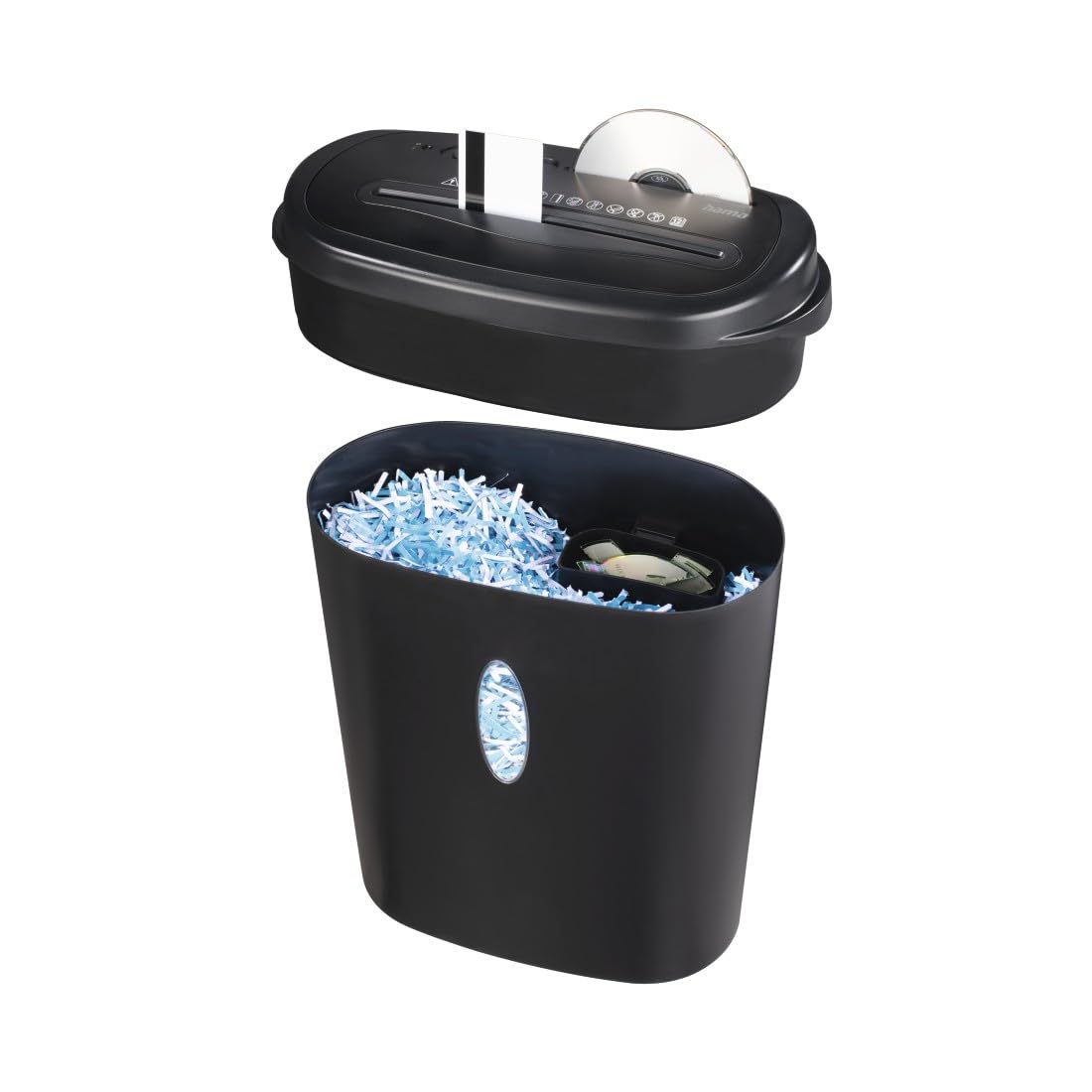Hama |Trituradora de Papel Nivel de Seguridad E3, P4,T4 (Home X12CD, Destructora Papel, 36,2x19,5x45,2 cm, Nivel Ruido: 72 db, Velocidad Corte: 2 m/min, CDs, DVDs, Blue-Ray, Papel. Tarjetas) Negro