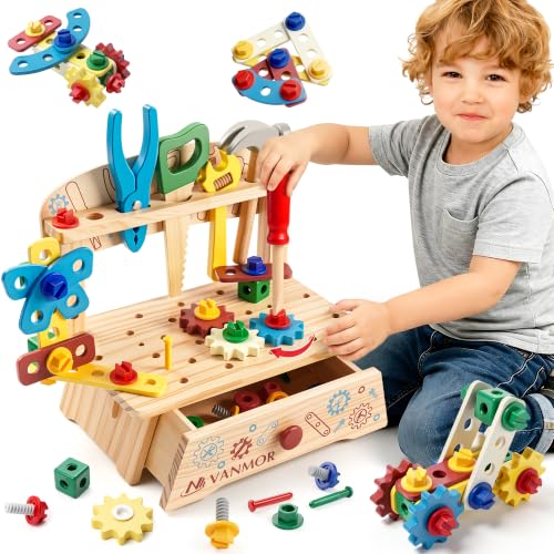 Vanmor Werkzeugkoffer Kinder Spielzeug Montessori Werkbank Holzspielzeug