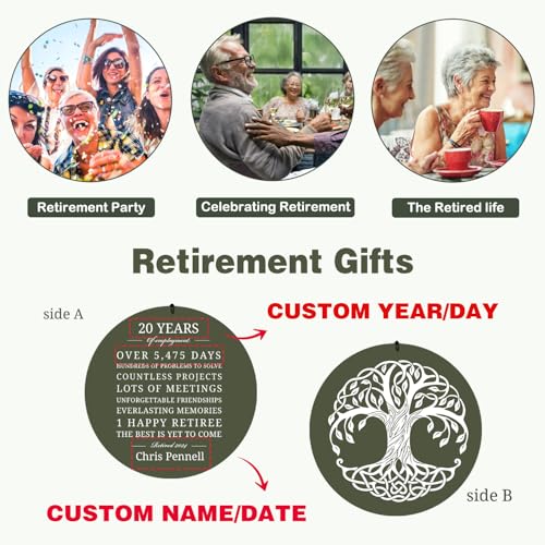 Image of ASTARIN Personalized Happy Retirement Wind Chimes, Tree of Life Retirement Wind Spinner Gift for Women /Men Teacher Coworker 2024, Going Away Farewell Gifts, Deep Tone Larde Wind Chime