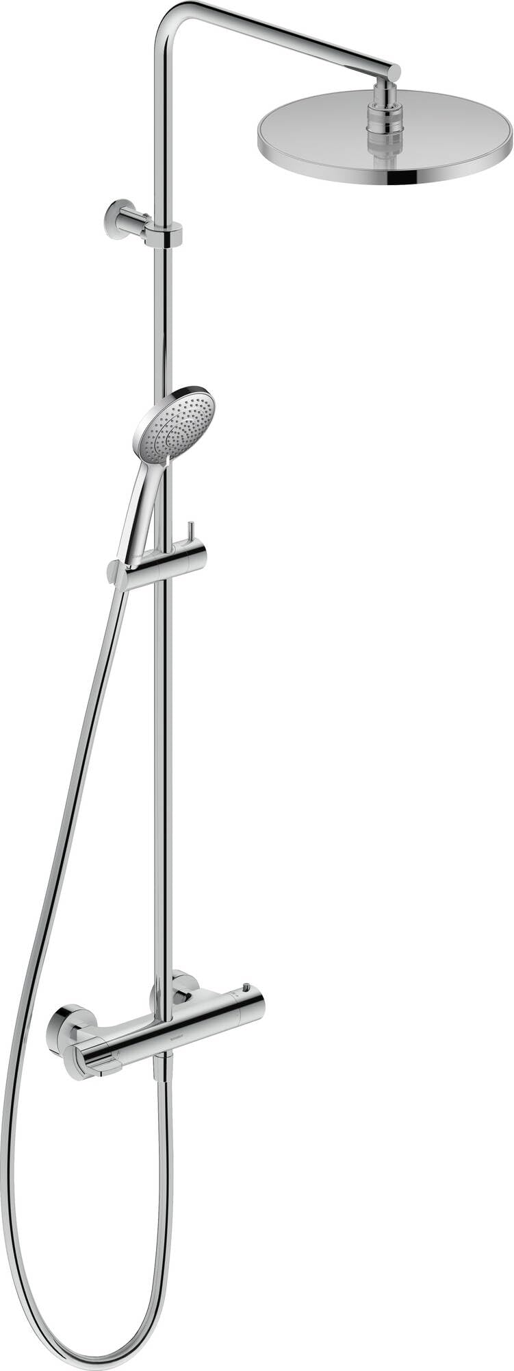 Duravit B.1 Système de douche avec thermostat de douche, douchette à main, tuyau de douche, douche à effet pluie avec support mural, robinet de douche chromé