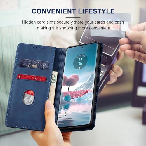 Image of Jasonyu Case for Motorola Edge 40 Neo, PU Leather Case, Book Style Flip Case with Cards and Wallet, Folding Stand, Magnetic Closure, Layer (Blue)