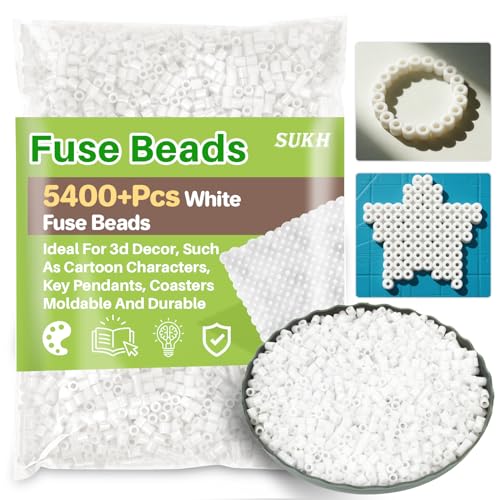Sukh Fuse Beads - Fuse Beads Kit Melty Beads Kit Melting Beads Fuse Beads Bulk Iron Beads for Crafts Ideal for Christmas Birthday Gifts (5400 White 5MM)