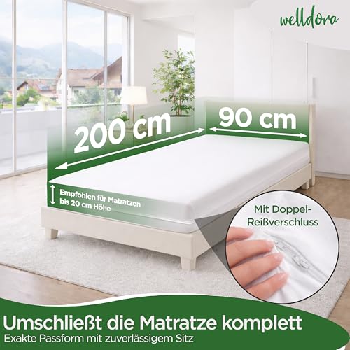 Welldora ǀ Premium Milbenbezug Matratzen 90x200x20 ǀ Fachärztlich getesteter Allergiker Matratzenschoner ǀ Anti Milben Bettwanzen Encasing mit Reissverschluss ǀ Allergiker Bettwäsche