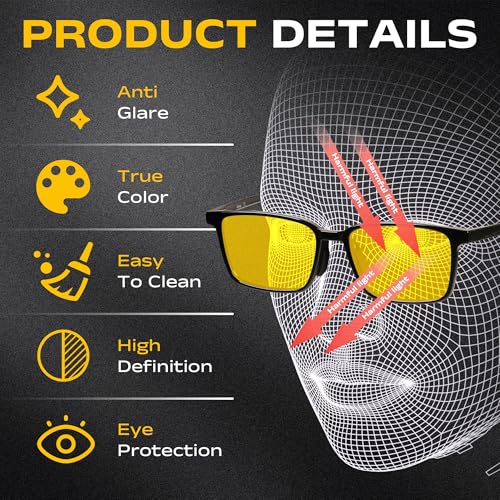 TR90 Square Black Frame Night Driving Glasses with Yellow Polarized Lens - Anti-Glare UV Protection for Drivers, Cycling & Outdoor Activities, Lightweight TR Frame Over Prescription Eyewear4
