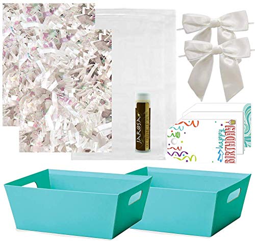 Pursito, Teal Turquoise, Basket Making Kit, Includes, Baskets, Crinkle Paper, Cellophane Bags, Bows, Tags, 2 Sets, Small Basket Kit