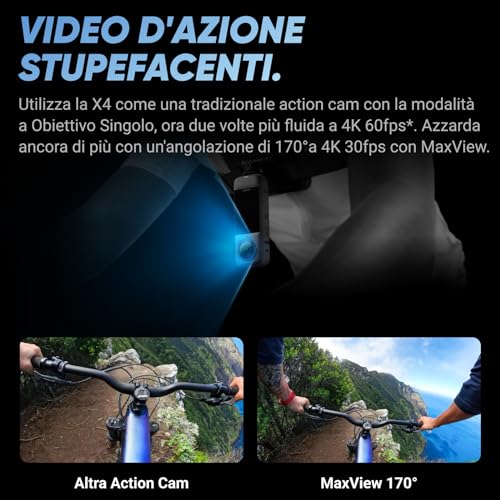 X4 - Action Cam 360° 8K Impermeabile, Video Grandangolari in 4K, Effetto selfie stick invisibile. Protezioni Lenti Rimovibili, Autonomia Batteria 135 min, Editing IA, Stabilizzazione, Sport - Gadget - Immagine 7