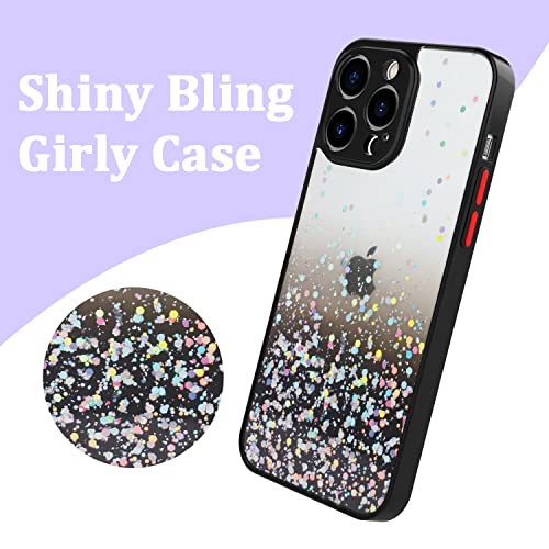Image of DIZORO Compatible with iPhone 14 Pro Max Case 6.7 inch, Non Moving Glitter Cover for Girls & Women Soft TPU Shockproof Anti Scratch Drop Protection Cover|Black