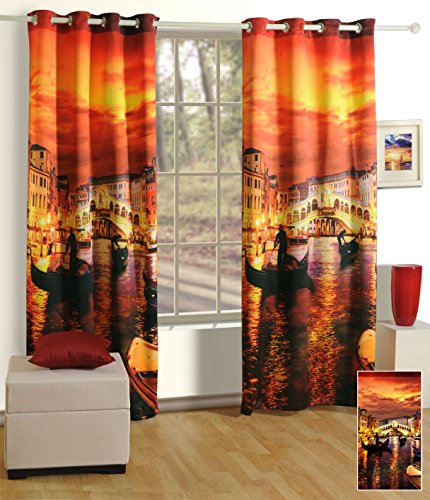 Image of Swayam Blackout Polyester Kids Window Curtain for Living Room & Bedroom | 5 Feet | Room Darkening Curtain with Eyelets | Pack of 1 | Vintage Design - Orange