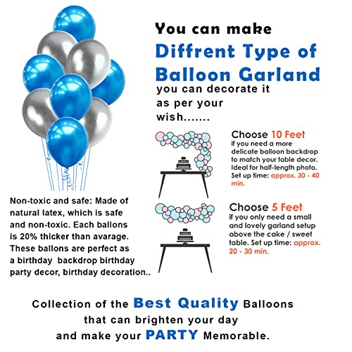 Image of Party Propz Blue And Silver Balloons for Decoration - Pack of 50 Pcs Balloons for Birthday | Space Theme Birthday Decoration | Blue Balloon for Decorations | Metallic Balloon for Decorations (Latex)