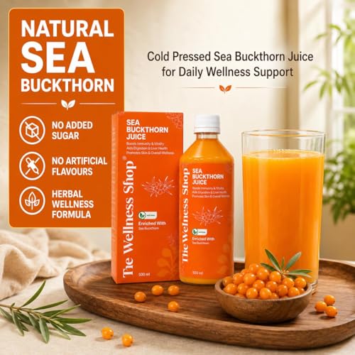 Image of The Wellness Shop Himalayan Sea Buckthorn Juice 500ml x3 | Cold Pressed Seabuckthorn Berry Pulp Concentrate with Natural Vitamin C Omega 3 6 7 9, Antioxidants | Supports Immunity Skin Glow Gut Health