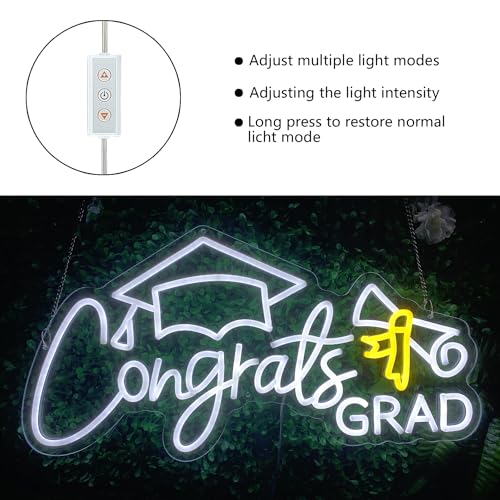 Congrats Grad Neon Sign Congrats Neon Lights Signs for Wall Decor with Dimmable Backdrop LED Light Up Signs for Party, Photos, Class of 2025 Celebrations, Graduation Gift