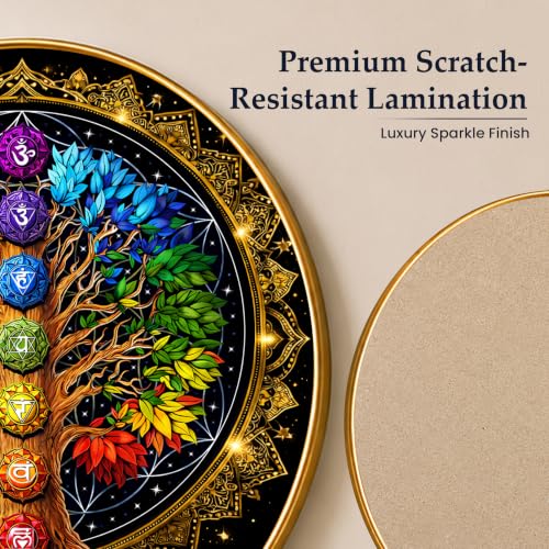 Image of PAINTINGMANTRA Chakra Tree of Life Round Wall Art Painting With Frame For Living Room | 7 Chakra Vastu Decor Framed Painting | Spiritual Round Wall Hanging for Home, Meditation Room & Gifting, 16 Inch