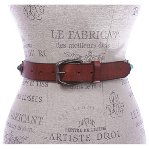 Women's Western Antique Copper Concho Turquoise Stone Studded Leather Belt2