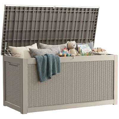 Yardgrace 325 Gallon Outdoor Storage Box Waterproof, Lockable Resin Deck Box Large Storage Bin for Patio Furniture Cushion, Garden Tools, Pool Accessories, UV-Resistant Outside, Grey