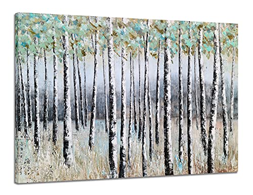 SYGALLERIER Forest Paintings with Textured Modern Abstract Birch Tree Canvas Wall Art Contemporary Landscape Pictures for Living Room Bedroom Bathroom Decor
