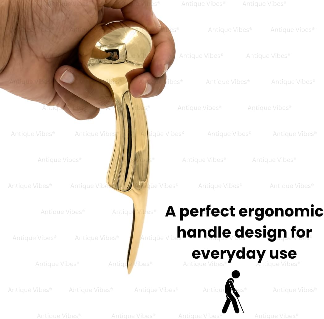 7 Inch Solid Brass Walking Cane Handle Replacement Vintage Round Knob Top for Wooden Walking Sticks Polished Gold Finish Heavy Duty