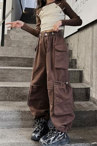 AOWKULAE Girls Drawstring Crago Pants Casual Wide Leg High Waist Pants Kids 5-15 Years2