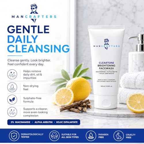 Mancrafters Cleartone Brightening Face Wash for Men | 2% Niacinamide, Alpha Arbutin & Kojic Dipalmitate | For Dark Spots, Pigmentation, Dull & Uneven Skin Tone | Sulphate-Free Face Cleanser | 100 ml - Image 6